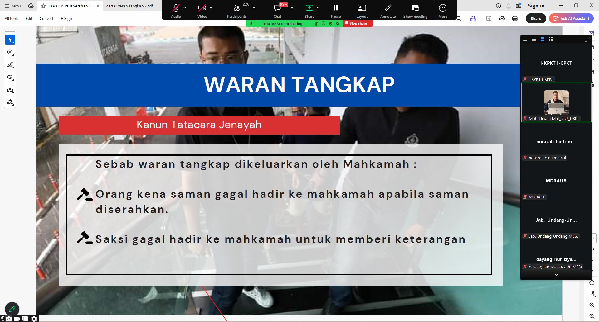 Kursus Serahan Saman dan Penyempurnaan Waran Tangkap